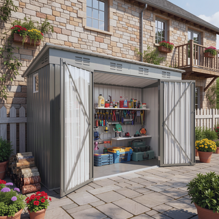 Sunvega 4 x 9 FT Outdoor Metal Storage Shed with Sloping Roof and 6 Vents
