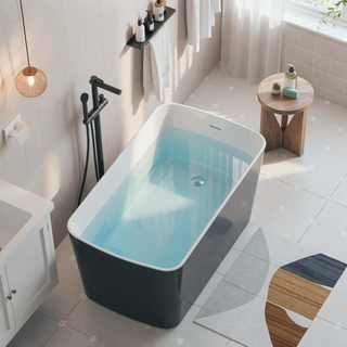 Sunvega 49 Inch Acrylic Freestanding Square Japanese Soaking Bathtub with Chrome Overflow