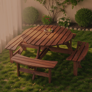 Sunvega Fir Wood Picnic Table with 2 Benches 75 Inch Dining Surface 2220lb Capacity