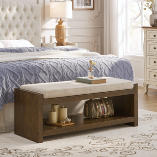 Sunvega Modern Accent Bench with Removable Cushion and Lower Storage Shelf