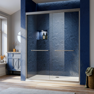 Sunvega Adjustable Semi Frameless Sliding Shower Door with Clear Tempered Glass