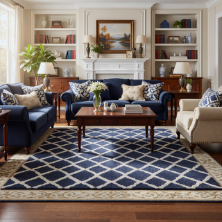 Sunvega Reversible High Pile Tufted Microfiber Bath Rug with Geometric Square and Stripes