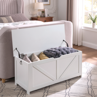 Sunvega Extra Long Rustic Brown Storage Chest with U Shaped Pull for Entryway