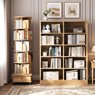 Sunvega 360° Rotating Bookshelf with Wheels and Drawer for Space-Saving Storage