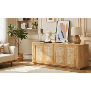 Sunvega Modern Wavy TV Stand Rounded Corner Cabinet for Living Room Storage