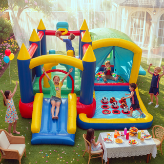 Sunvega 7 in 1 Inflatable Bounce House with Ball Pit and Obstacles for Kids