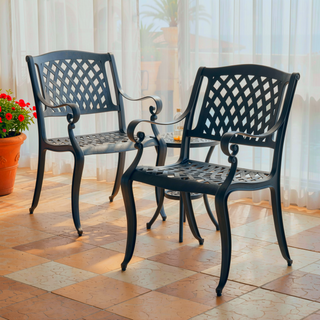 Sunvega Traditional Cast Aluminum Dining Chairs with Floral Accents and Scroll Design Set of 2