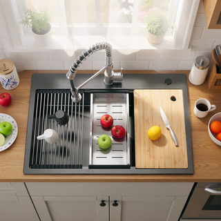 Sunvega 32x19 Inch Overmount Single Bowl Kitchen Sink in Brushed Nickel