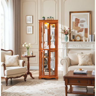Sunvega Exquisite and Refined Lighted Glass Curio Display Cabinet with Illuminated Multilayer Design