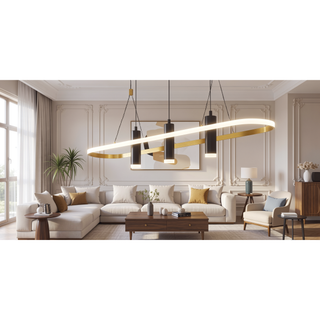 Sunvega Modern Minimalist Chandelier with Sand Black Aluminum Body and Acrylic Ring