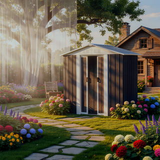 Sunvega Pent Roof Outdoor Storage Shed with Aluminum Alloy Frame and Sliding Door