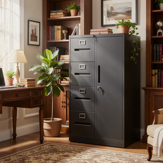 Sunvega 5 Drawer Metal Vertical File Cabinet with Lock on Wheels for Home Office