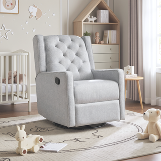 Sunvega Milah Tufted Brushed Tweed Swivel Gliding Recliner with Wingback Design