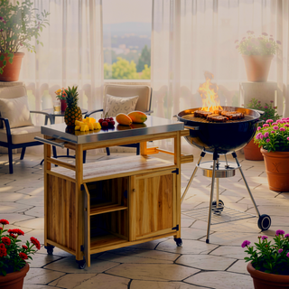 Sunvega Heavy Duty Outdoor Grill Cart with Stainless Steel Top and Spacious Storage