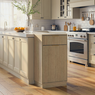 Sunvega Woodgrain Tilt-Out Trash Can Cabinet with Hideaway Drawer and Pull-Out Bin