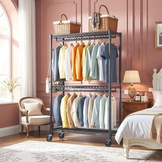 Sunvega Heavy Duty Rolling Garment Rack with Wheels and Adjustable Height for Versatile Use