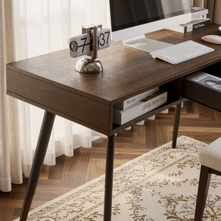 Sunvega Mid Century Modern Writing Study Desk with Drawers for Home Office