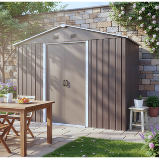 Sunvega 8x4ft Outdoor Metal Storage Shed with Galvanized Steel Panels and Foundation