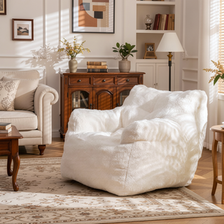 Sunvega Soft Teddy Velvet Fabric Tufted Bean Bag Chair with Ergonomic Backrest