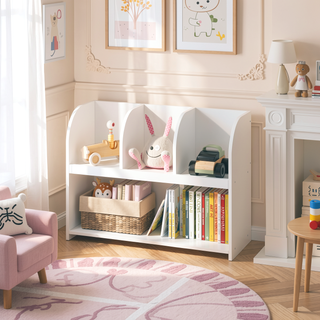 Sunvega Kids Bookcase with 4 Compartments Storage Shelf and Safety Wall Buckle