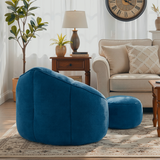 Sunvega High Pressure Foam Bean Bag Sofa Chair with Padded Footrest for Living Room