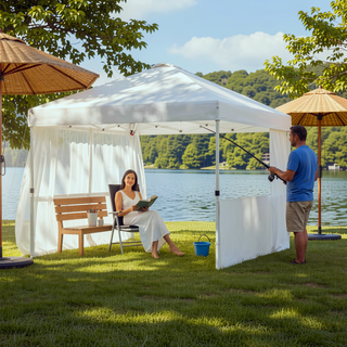 Sunvega Pop Up Canopy Tent with Two Half Sidewalls and Wheeled Carry Bag