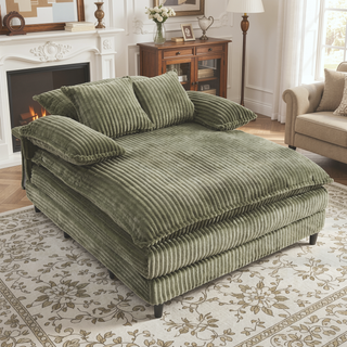 Sunvega Oversized Corduroy Chaise Lounge Chair with Fluffy Cushions and 4 Adjustable Gears