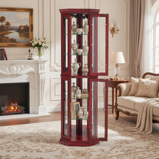 Sunvega Corner Curio Cabinet with LED Lighting and 4 Adjustable Glass Shelves