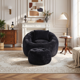 Sunvega Modern Pumpkin Shape Bean Bag Chair with Ottoman for Living Room