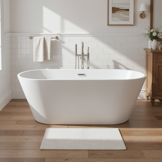 Sunvega 59 Inch Acrylic Freestanding Soaking Tub with Gold Overflow Drain