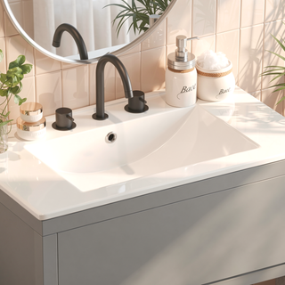 Sunvega Gray Bathroom Vanity with Ceramic Sink and 2 Soft Close Full-Extension Drawers