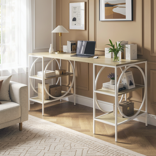 Sunvega Durable Engineered Wood Double Pedestal Desk with Light Woodgrain Finish
