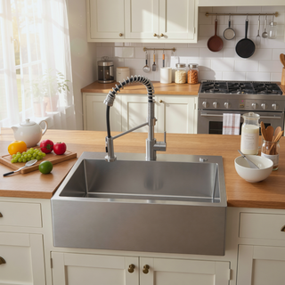 Sunvega 32x19 Inch Overmount Single Bowl Kitchen Sink in Brushed Nickel