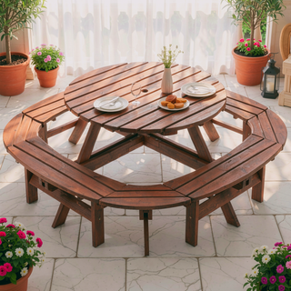 Sunvega Fir Wood Picnic Table with 2 Benches 75 Inch Dining Surface 2220lb Capacity
