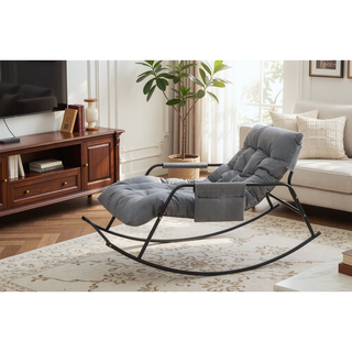 Sunvega Modern Gliding Rocking Chair with Technical Leather Upholstery and Boucle Recliner for Living Room