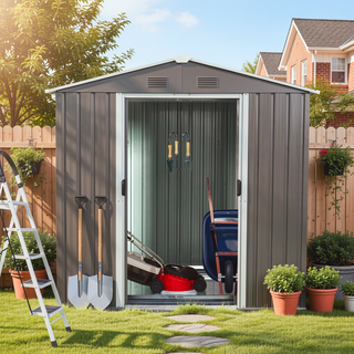 Sunvega 6x5ft Outdoor Metal Storage Shed with Sliding Doors and Punched Vents