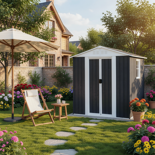 Sunvega 5FT x 3FT Grey Outdoor Pent Roof Garden Tool Storage Shed House