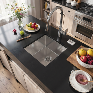 Sunvega Handcrafted 33x19 Inch Undermount Single Bowl Kitchen Sink Dark Gray