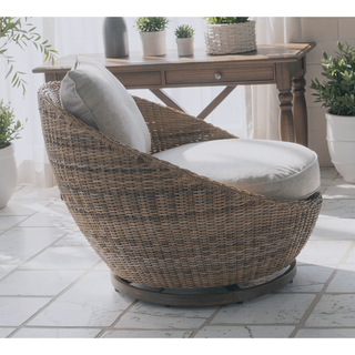 Sunvega All-Weather Resin Wicker Swivel Chairs with Side Table and Cushions