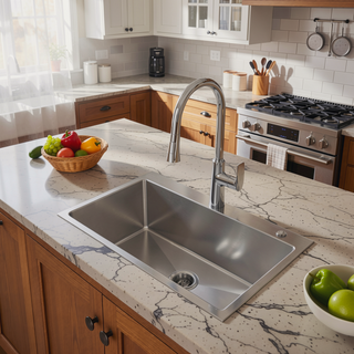 Sunvega 32x19 Inch Overmount Single Bowl Kitchen Sink in Brushed Nickel