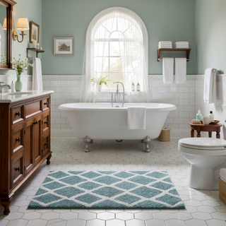 Sunvega Reversible High Pile Tufted Microfiber Bath Rug with Geometric Square and Stripes