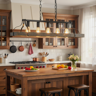 Sunvega 34-Inch Black Gold Vintage Pendant Light with 5 E26 Sockets and Adjustable Chain