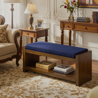 Sunvega Modern Accent Bench with Removable Cushion and Lower Storage Shelf