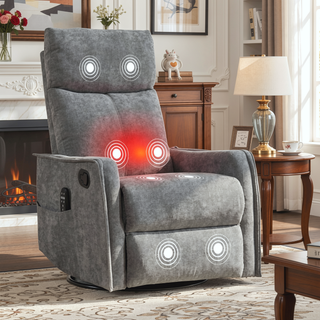 Sunvega Fabric Swivel Rocker Recliner Chair with Massage and Lumbar Heat for Living Room