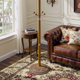 Sunvega 73-Inch Tall Chrome and Wood Coat Rack with Espresso Finish