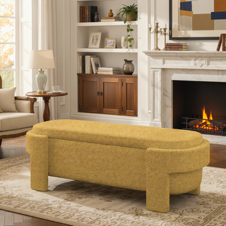 Sunvega Large Linen Upholstered Storage Bench with Foam Seat for Living Room