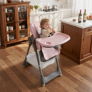 Sunvega Adjustable Baby High Chair with Safety Belt Lockable Wheels for Home Dining