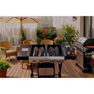Sunvega 2 Burner Gas and Plancha Combo Grill with Cast Iron Grids and Enameled Stove Body
