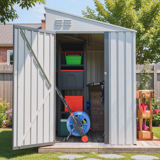 Sunvega 4x7 Foot Lean-To Shed in Olive Grey with Galvanized Steel and Lockable Double Door