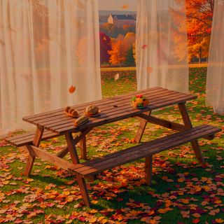 Sunvega Fir Wood Picnic Table with 2 Benches 75 Inch Dining Surface 2220lb Capacity